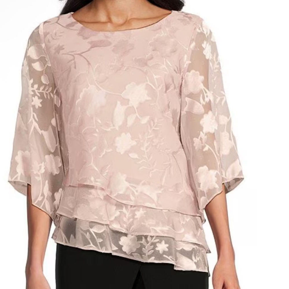 Alex Evenings Asymmetrical Triple Tier Hem Burnout Chiffon Blouse Size 3X NWT